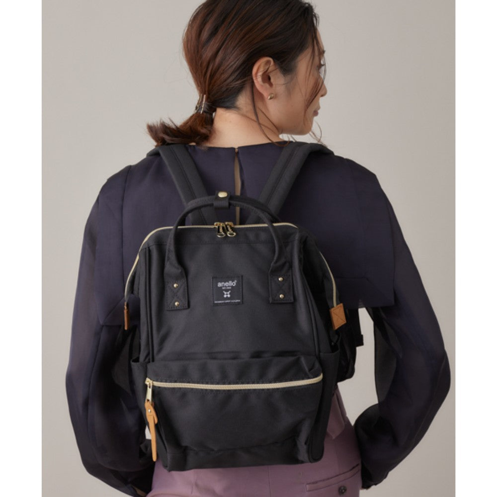 anello mini backpack dimensions Japan Unisex SMALL BLACK Rucksack Waterproof Canvas Campus Bag, (H 32 x W 23 x D 14cm) Fashion Anello Backpack Anello Boston Bag